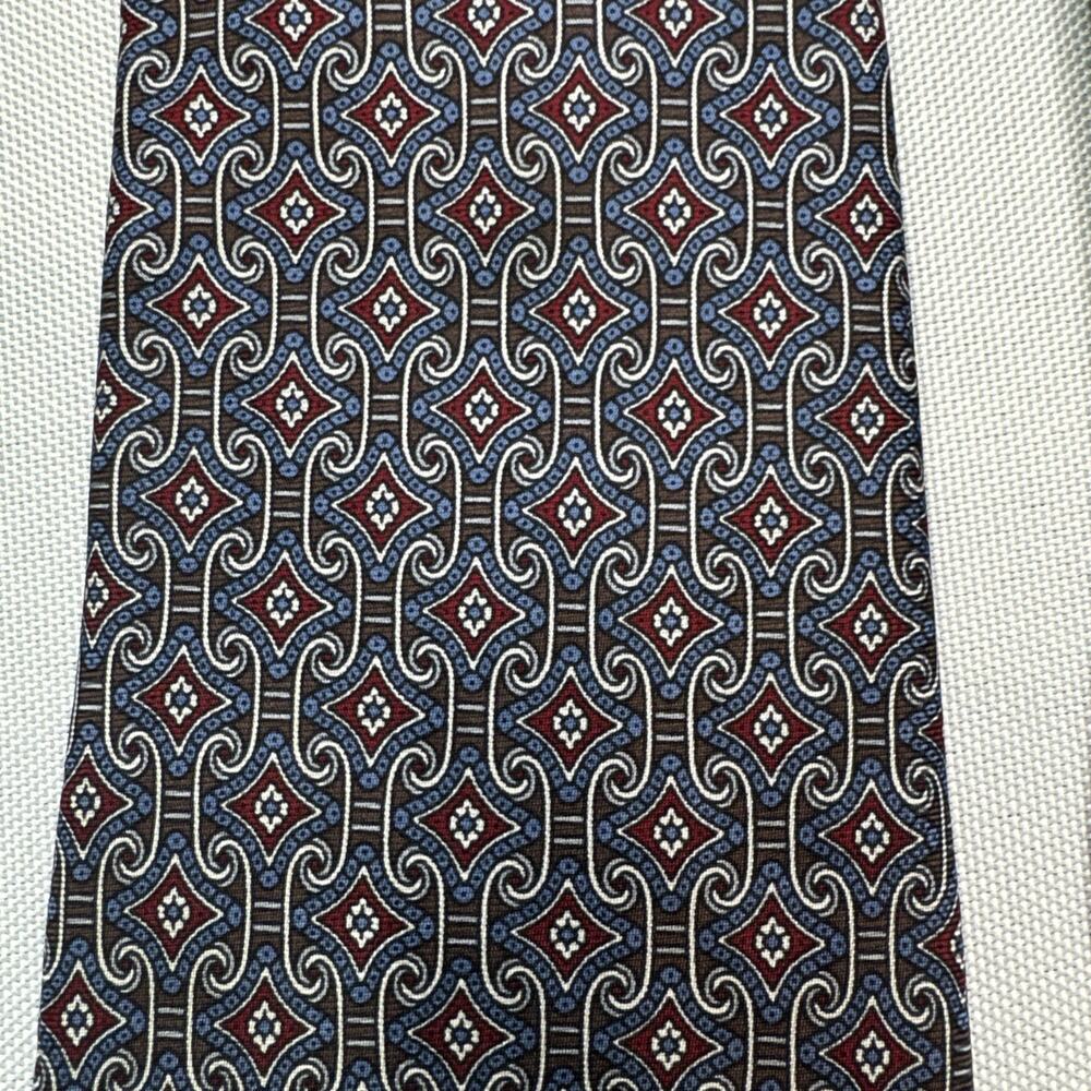 Vintage Christian Dior Silk Tie Blue Red Geometric Squares USA Made 58" x 3.5"